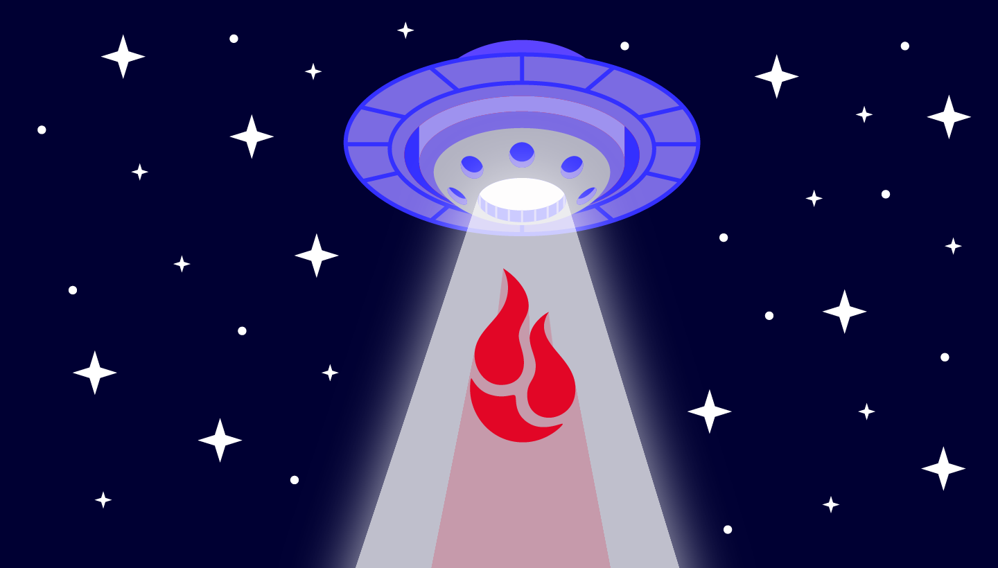 A decorative image showing a spaceship beaming up the Backblaze logo. 