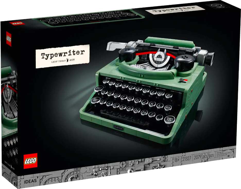 A product image of a Lego typewriter kit. 