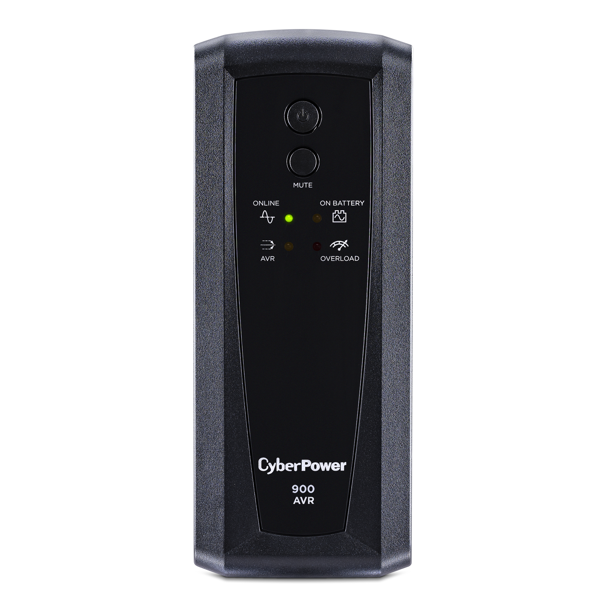 A product image of a CyberPower 900 AVR uninterrupted power supply tower. 