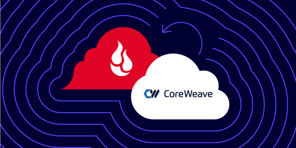 A decorative image showing the Backblaze and CoreWeave logos superimposed on clouds. 