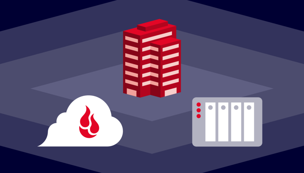 A decorative image showing a NAS device, an office building, and the Backblaze logo on a cloud. 