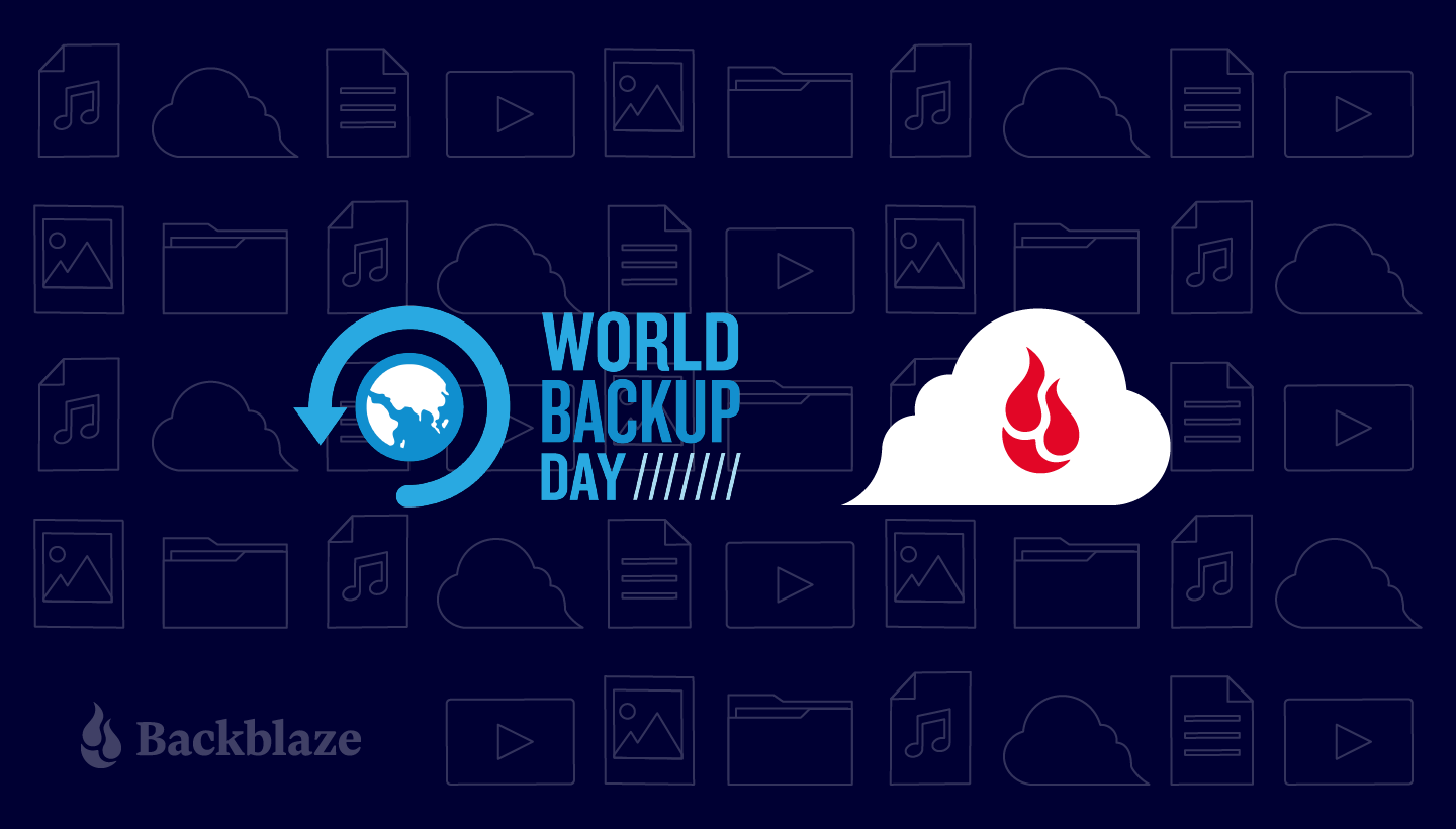 A decorative image showing the World Backup Day logo and the Backblaze logo on the cloud.