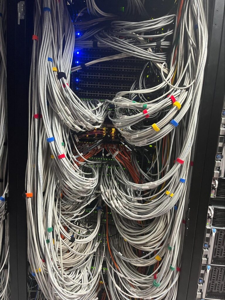 An image of cable dressing in a data center.