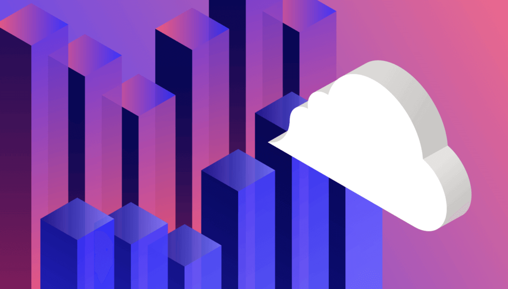 A decorative image showing various towers and a cloud.
