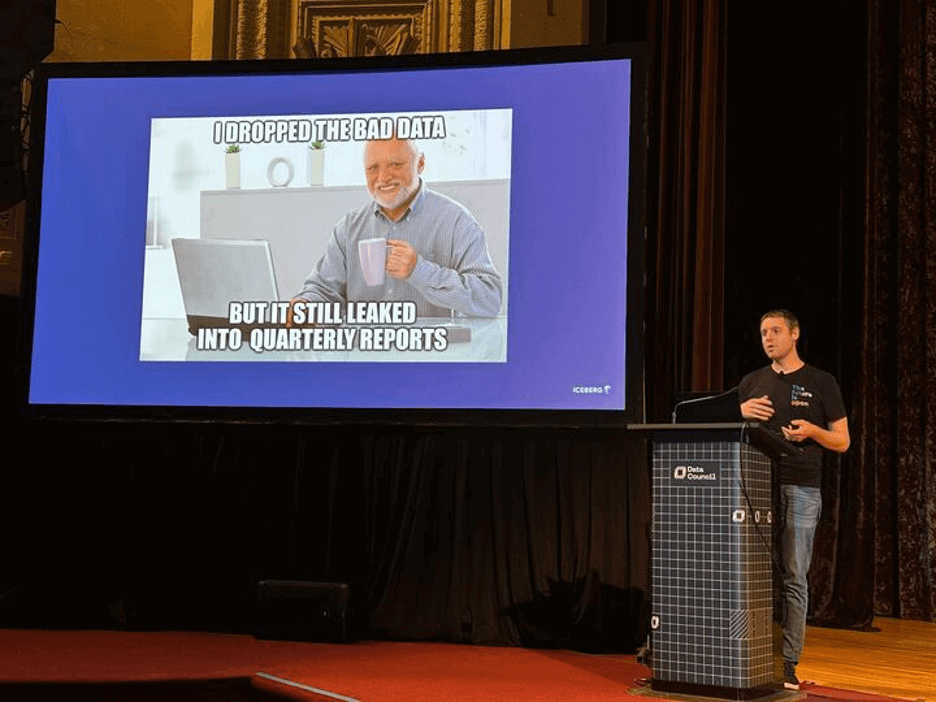 An image of Ryan Blue speaking at the 2025 Data Council conference.