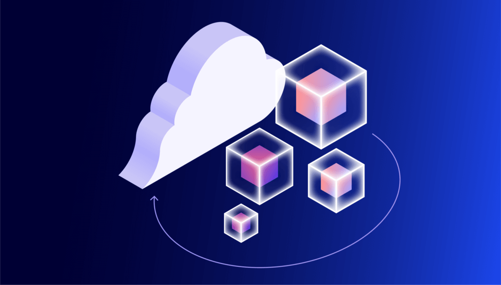 A decorative image showing a cloud, objects, and a continuous loop.