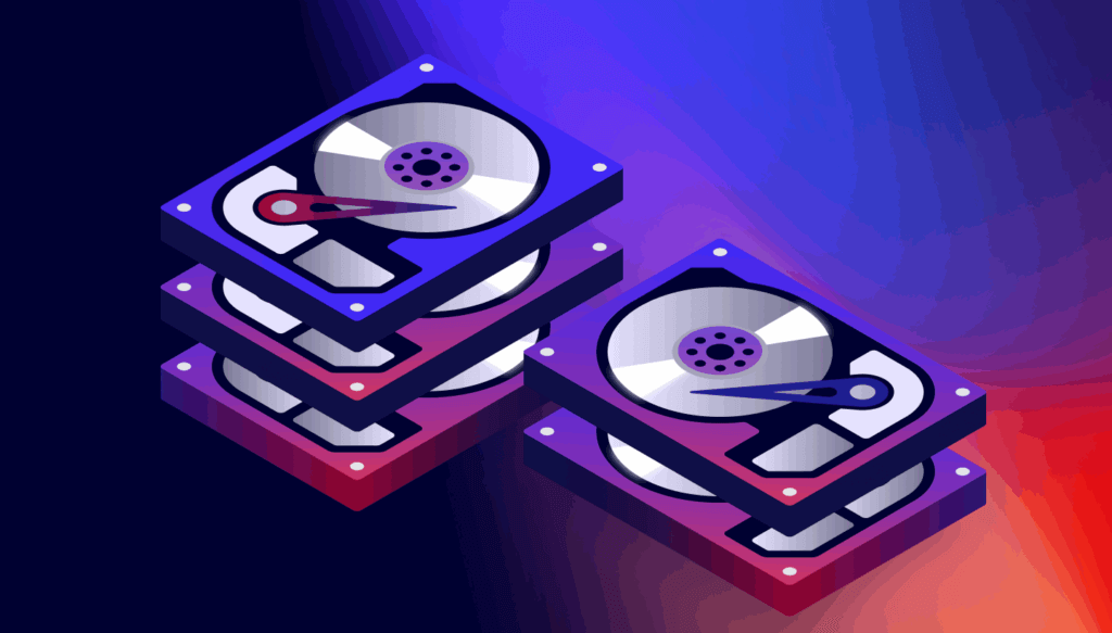 A decorative image showing stylized hard drives.