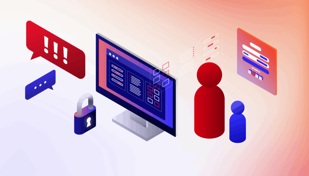 A decorative image showing computer and user icons.