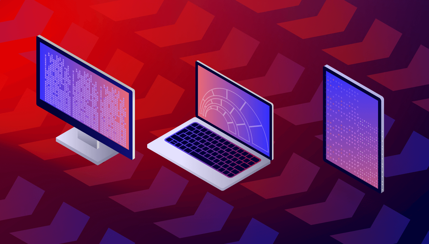 A decorative image showing several types of devices with digital patterns in the background.