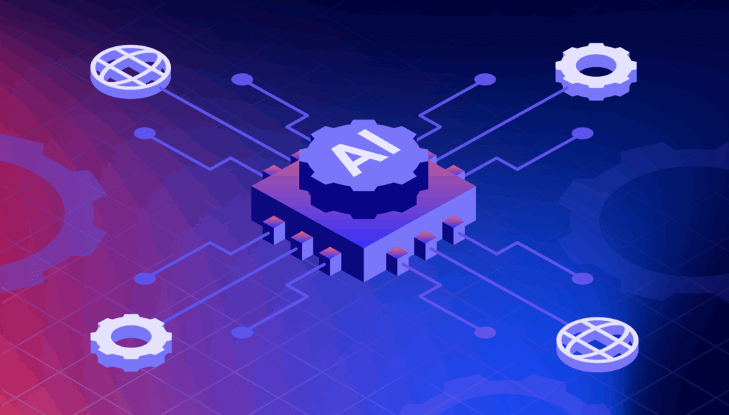A decorative image showing a chip with the word 'AI' and digital lines extending into the background.