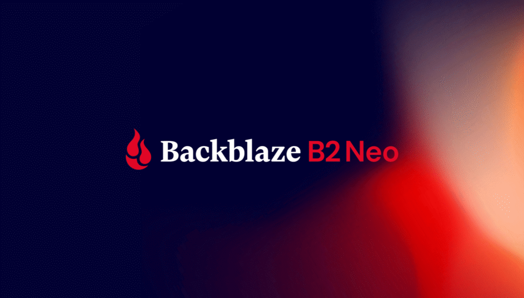 A decorative image with a colorful gradient and the words "Backblaze B2 Neo."