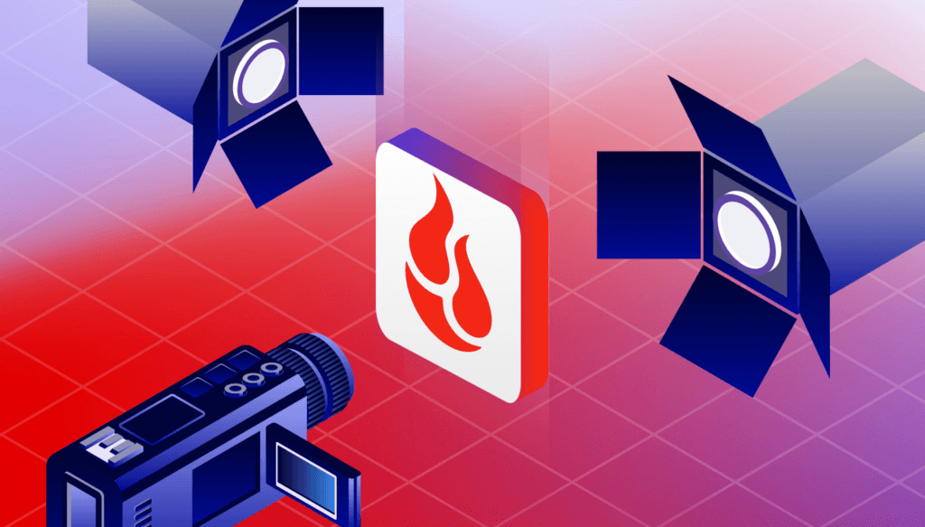 A decorative image showing the Backblaze logo amidst film lights and cameras.