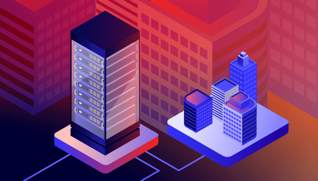 Isometric illustration comparing a single monolithic server tower on the left to three separate modular building blocks on the right, representing the difference between platform and best-of-breed infrastructure approaches.