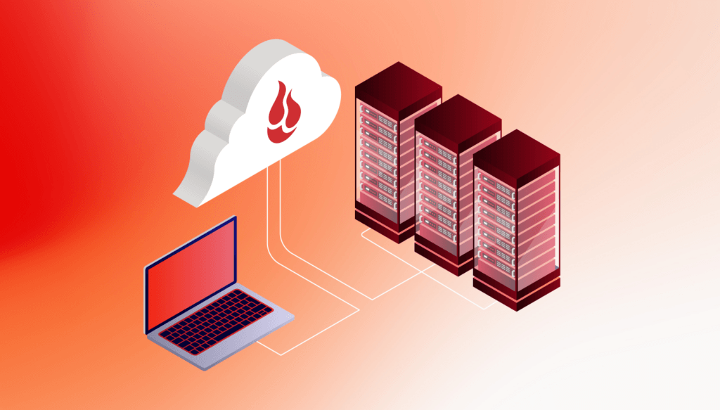 An illustration of a laptop connected to a cloud and a datacenter stack.