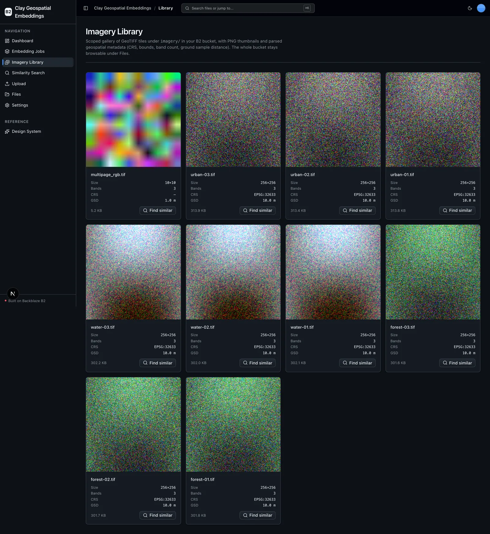 Imagery Library gallery of GeoTIFF tiles with geospatial metadata