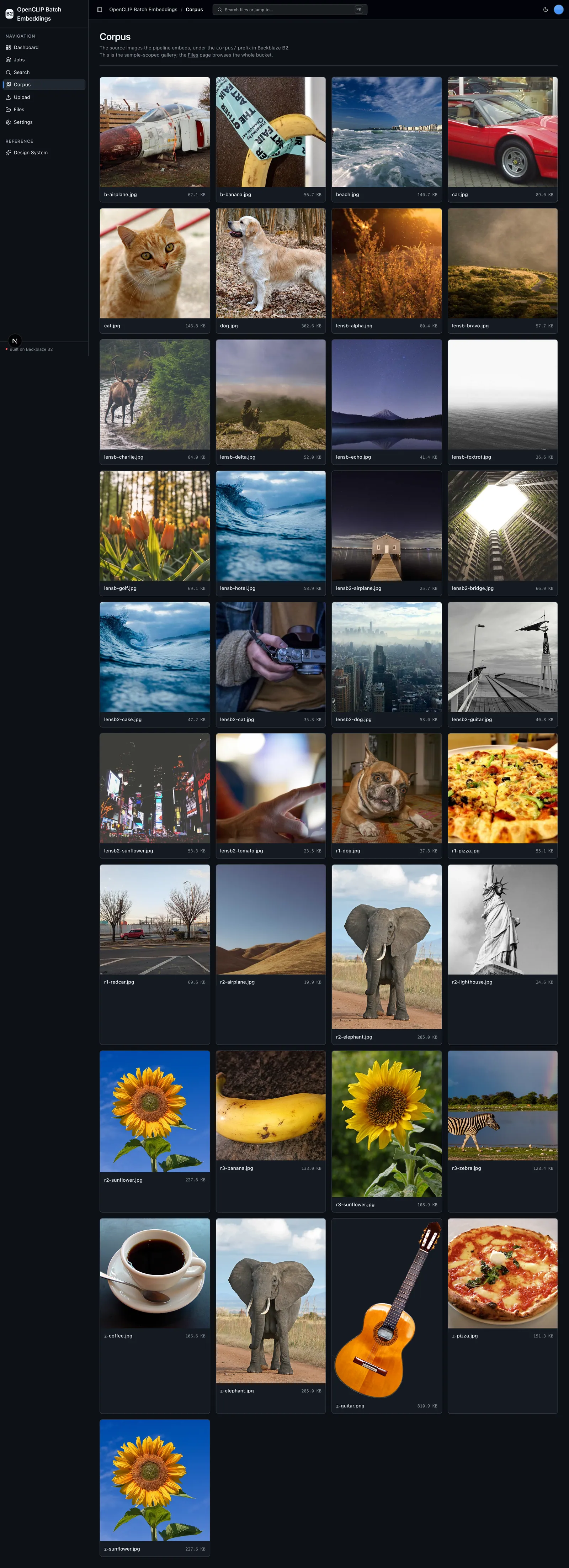 Corpus gallery of the source images stored under the corpus prefix in B2.